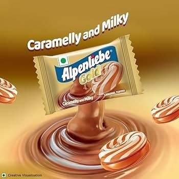 Desipan Alpenliebe Gold Caramel Toffee candy, individually wrapped with caramel and milky swirls.