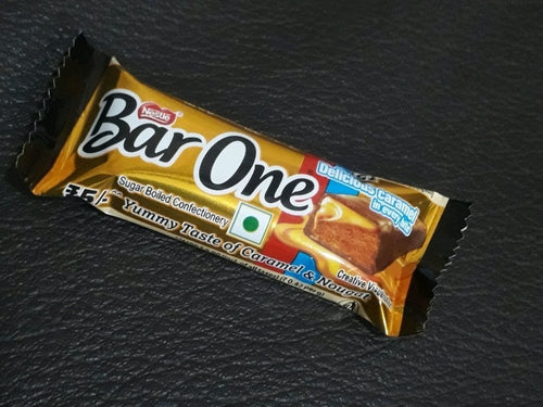 Desipan Bar One sugar-boiled confectionery bar with caramel and nougat filling. Golden wrapper.