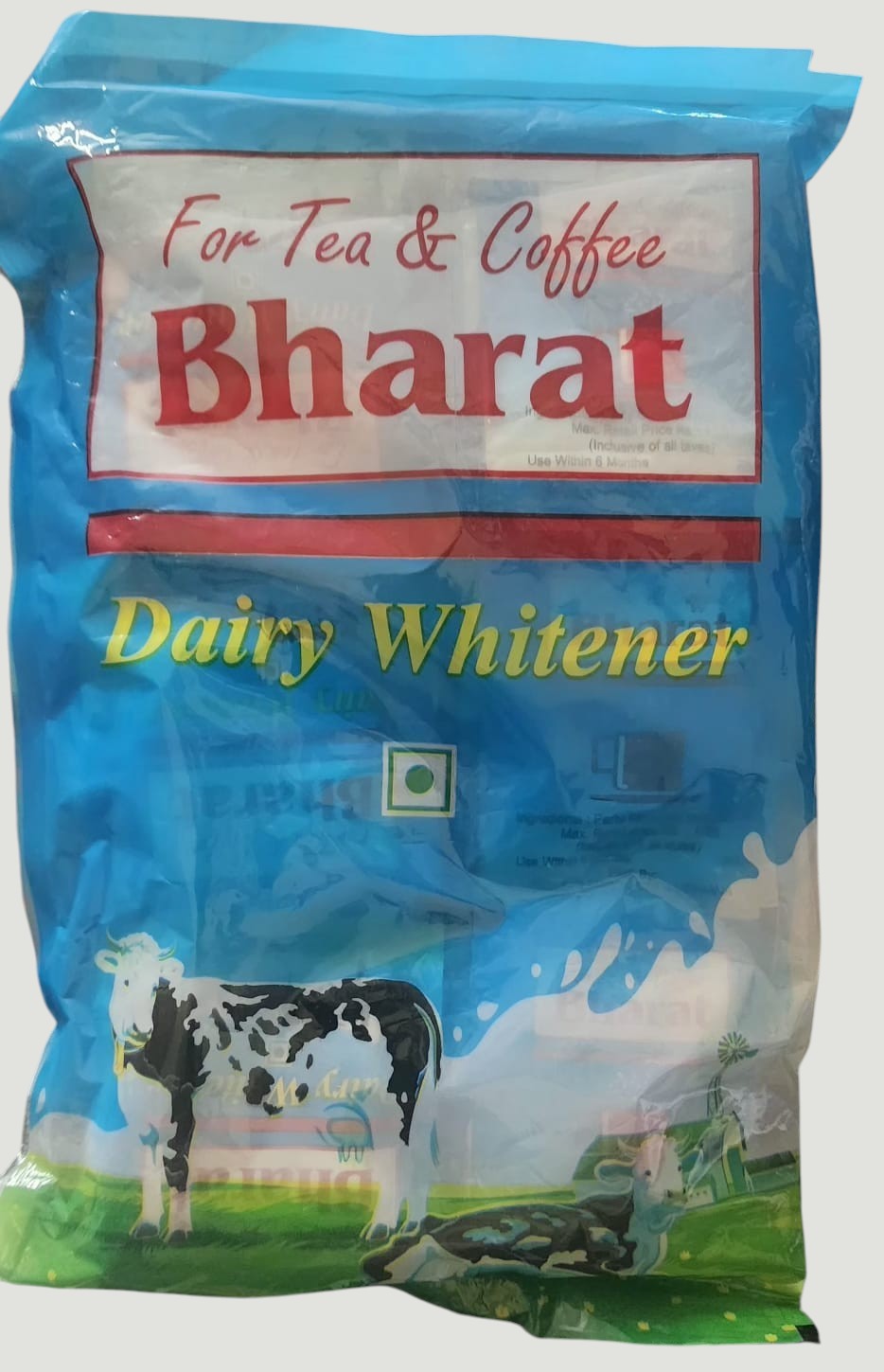 Desipan Bharat Dairy Whitener for tea & coffee, a powdered milk alternative for beverages. Features a cow illustration.