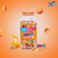 Desipan Boomer Jelly Orange Flavoured candies in a jar, individually wrapped with a free tattoo offer.