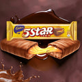 Desipan Cadbury 5 Star chocolate bar with gooey caramel filling, rich chocolate coating, and yellow wrapper.