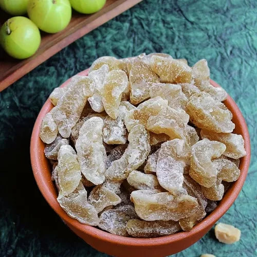 Desipan Candied Indian Gooseberry Slices, a traditional Indian treat with a sweet and tangy flavor, rich in Vitamin C and antioxidants.