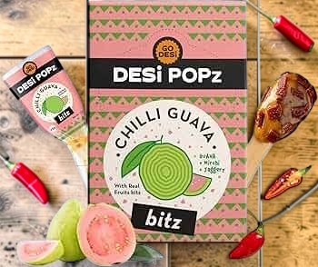 Desipan Desi Popz Chilli Guava Bitz, sweet guava chews with a spicy chilli kick and jaggery. Real fruit bits.