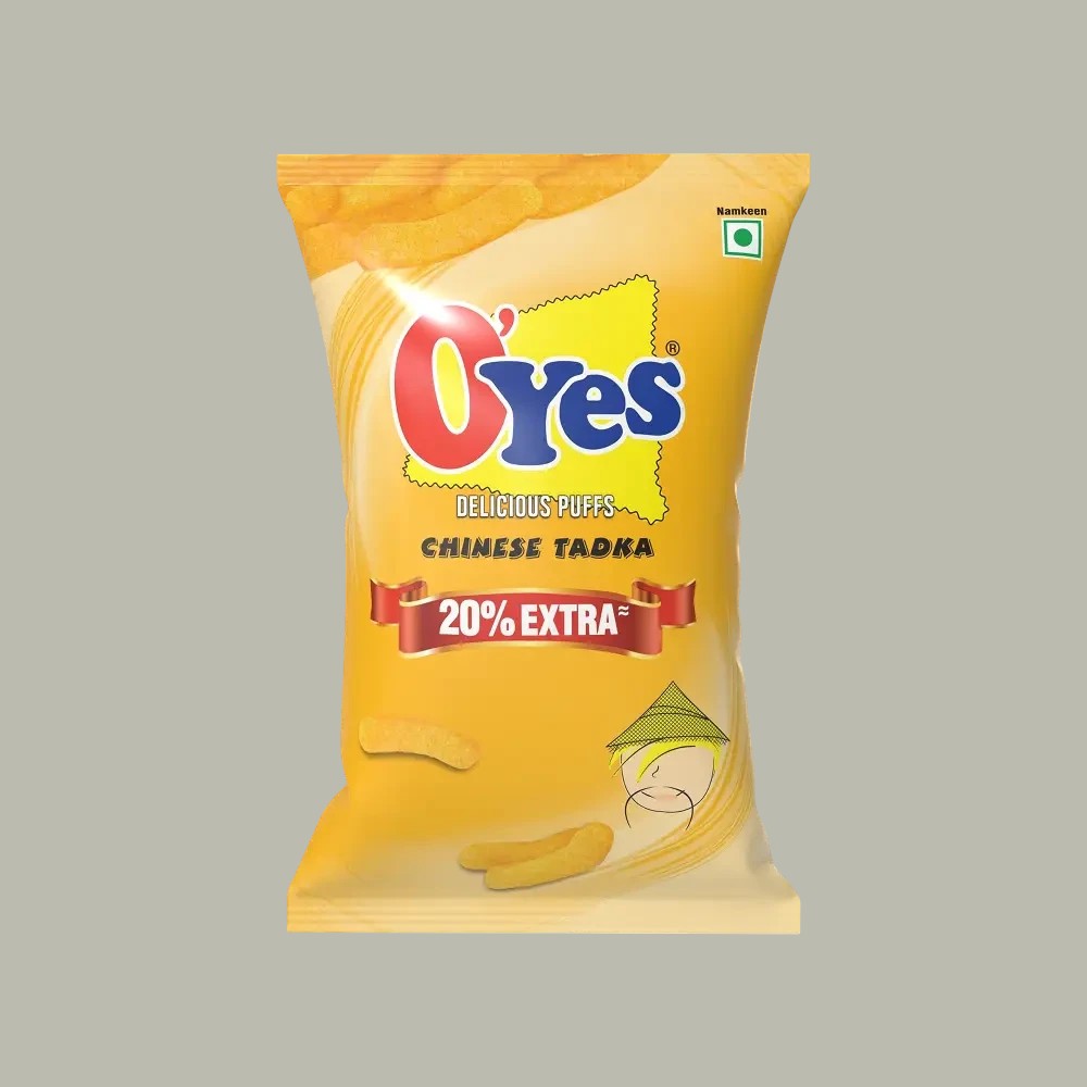 Desipan O'Yes Chinese Tadka Delicious Puffs Namkeen Snacks, 20% extra, light and airy crunchy snack.