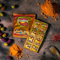 Desipan Hajmola Regular digestive candy pack with 10 individually wrapped candies. Golden packaging with cartoon illustrations of children.