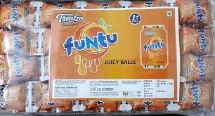 Desipan Funtu Juicy Balls candy pack featuring orange flavor. Individually wrapped treats for a burst of fruity fun.