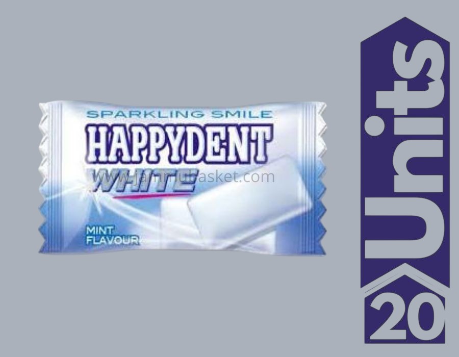 Desipan Happydent White Mint Flavour Gum, 20 individually wrapped pieces for sparkling smile and fresh breath.