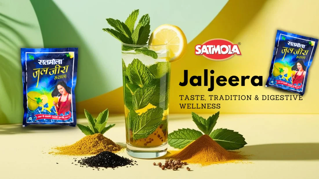 Desipan Satmola Jaljeera Masala digestive drink mix with mint, lemon, and spices.