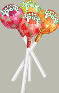 Desipan Juicy Pop assorted fruit lollipops: cherry, strawberry, orange, and lemon-lime flavors.