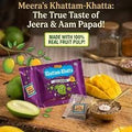 Desipan Meera's Khatta Meetha Indian Fruit Candy pouch with real mango slices, limes, and jeera seeds. Made with 100% real fruit pulp.