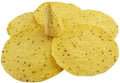 Desipan yellow lentil papadums seasoned with black pepper and cumin, offering a crispy texture.