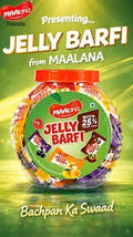 Desipan Maalana Jelly Barfi sweet confectionery in a jar, featuring fruity flavors and a chewy texture. Bachpan Ka Swaad.