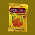 Desipan Chirania Masala Aam Papad mango snack packaging with two mango illustrations and GMP certified seal.