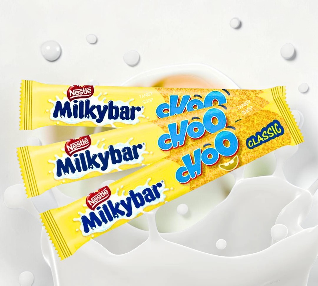 Desipan Nestle Milkybar Choo Classic candy bars with white chocolate and a creamy texture.