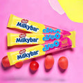 Desipan Nestle Milkybar Choo Strawberry Flavour white chocolate bars with strawberry flavour.