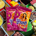 Desipan Panchvati Miss Imly tangy tamarind snacks in purple packaging with cartoon character and woman.
