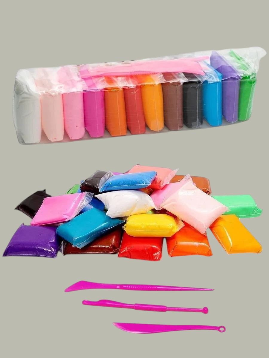 Desipan modeling clay set with sculpting tools, includes 12 vibrant colors for crafting and art projects.