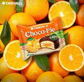 Desipan Orion Choco Pie Real Orange: soft cakes, chocolate coating, orange cream filling. Vegetarian snack.